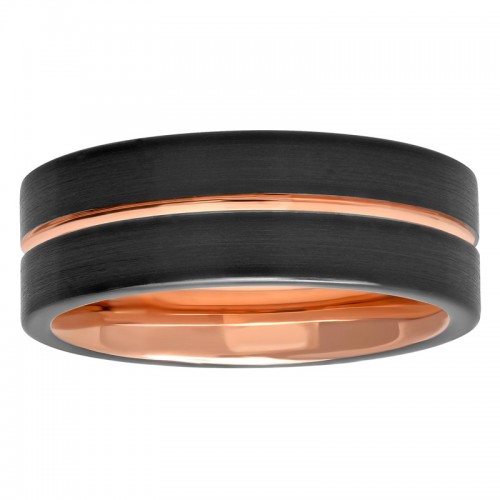 Tungsten Black and Rose Finish 8MM Grooved Band