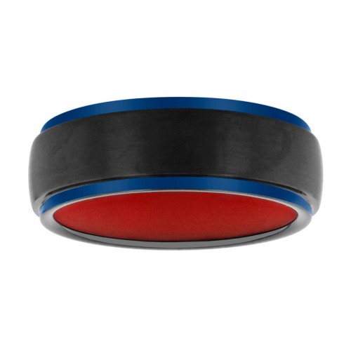 Tungsten Comfort Red Silicone Black and Blue Finish 8MM Band