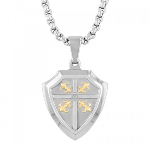 .01 CT Stainless Steel Diamond With Yellow Finish Shield Pendant