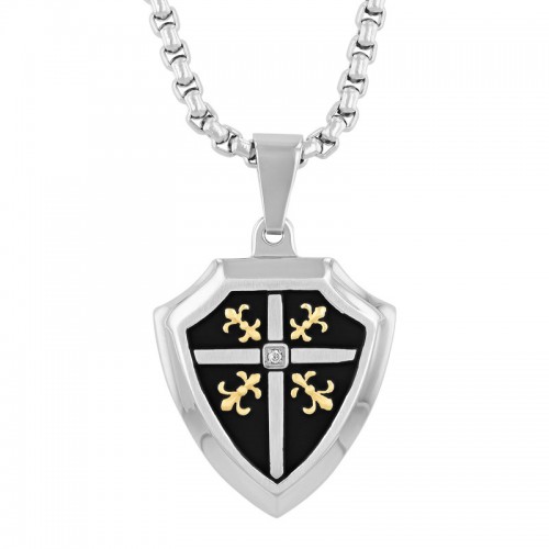 .01 CTW Stainless Steel Diamond With Black & Yellow Finish Shield Pendant